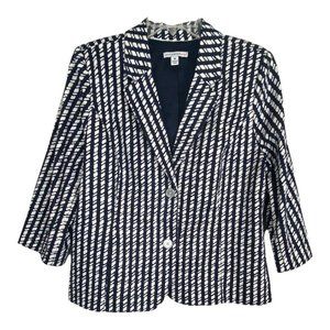 Isaac Mizrahi LIve! Womens Jacket Size 14 Blue White Button Shoulder Pads Lined